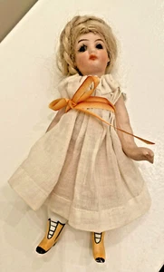 Antike Puppe komplett biskuitgelenkt braune Glasaugen bemalt Stiefel  - Bild 1 von 5