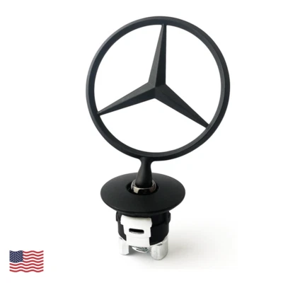 Front Bonnet Hood Star Mounted Emblem For Mercedes-Benz C E S Matte Black Badge — 第 1/4 张图片