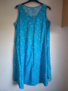 Vintage Evil Eye Printed Blue Hand Made A-Line Cotton Dress UK 20 EU 48 USA 16 - Picture 1 of 21