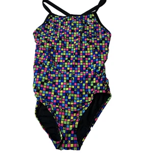 Costume da bagno allenamento TYR bambina 16 pezzo unico multicolore quadrati quadri competizione - Foto 1 di 8