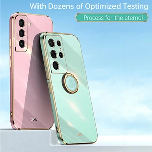 For Samsung S24 FE S25 Ultra S23 S22 Plating Rubber Ring Stand Shockproof Case - Picture 1 of 9