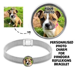 Personalised Round Photo Charm Sterling Silver for MESH bracelet custom Image