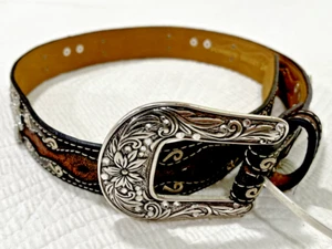 Ariat Western Girls Belt Youth Scalloped Rhinestones Cross Conchos Brown - Picture 1 of 16
