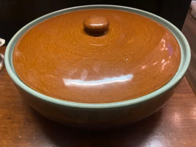 Cazuela extra grande vintage de cerámica de gres MCM marrón azul sin marca Foto 1 de 4