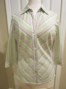 Camicia blusa media Banana Republic donna marrone lime a righe bottoni manica 3/4 - Foto 1 di 8