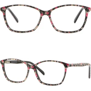 Thin Light Women's Plastic Frames Spring Hinges Glasses Floral Flower Black Pink - Picture 1 of 17