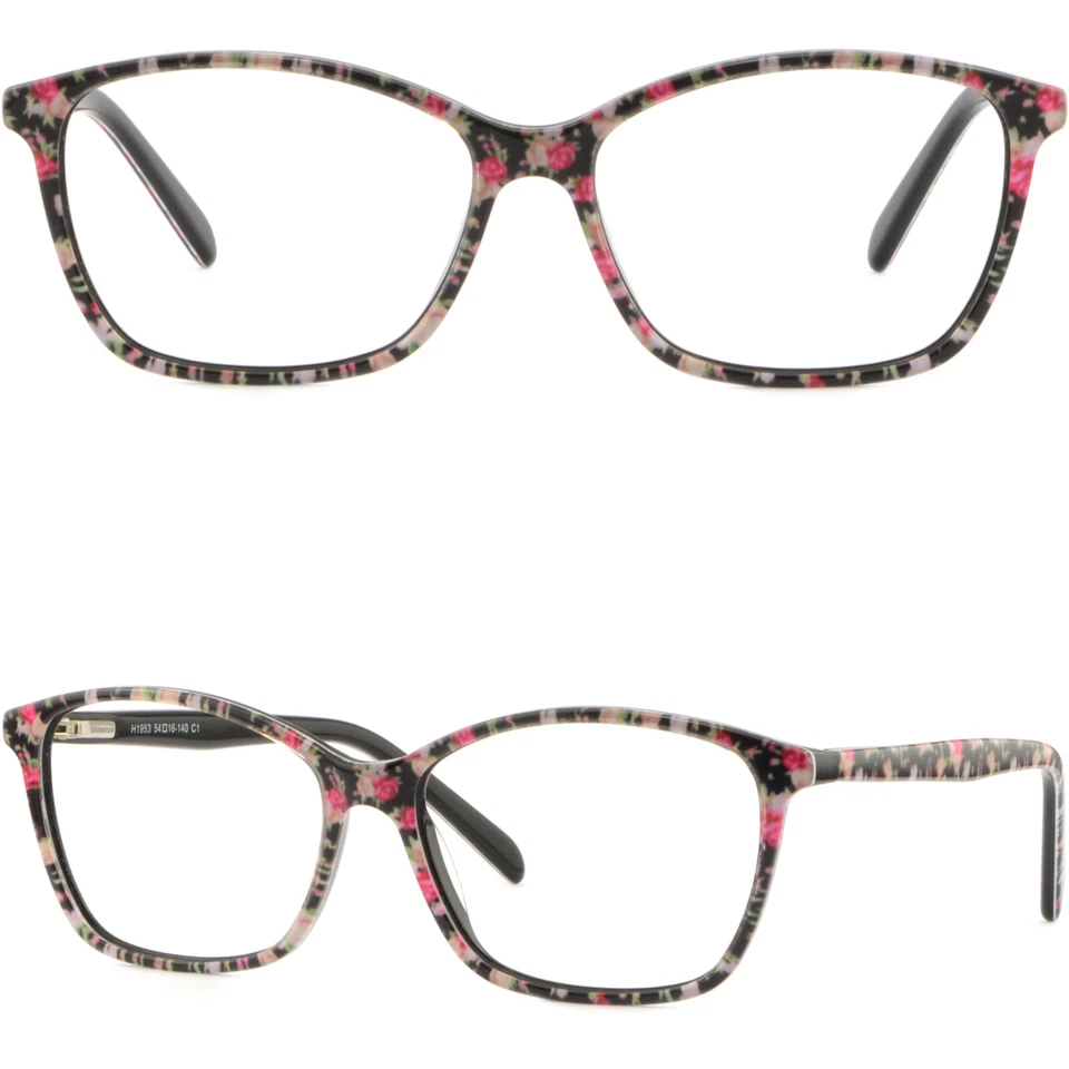 Monturas de plástico finas ligeras para mujer bisagras de resorte gafas flores negro rosa Foto 1 de 1