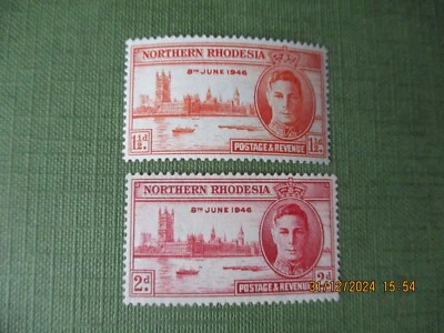 Northern Rhodesia 1946 - KGVI Victory - Complete MH Set - SG46 - 47 - Image 1 of 4