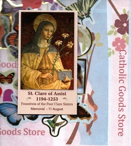Saint St. Clare of Assisi - Assorted Quotes (2" x 3 1/2") Paperstock Holy Card - Picture 1 of 2