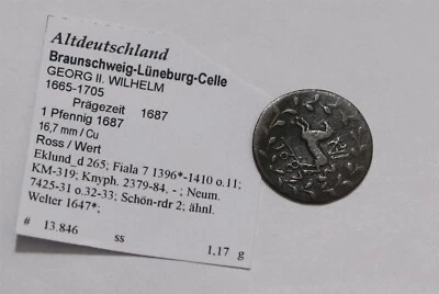 🧭 🇩🇪 GERMANY BRAUNSCHWEIG LÜNEBURG 1 PFENNIG 1687 SCARCE SHARP DETAILS B79 #W - Image 1 of 3