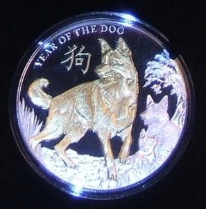 2018 Niue 'Year of the Dog' Selectively-Gold Gilded 5oz Silver Coin #387 - Picture 1 of 10
