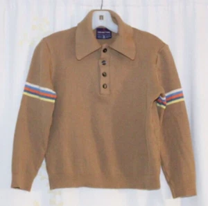 Vintage Demetre hellbraun Schurwolle Pullover Knopfpullover gestreifte Ärmel Herren XS - Bild 1 von 6