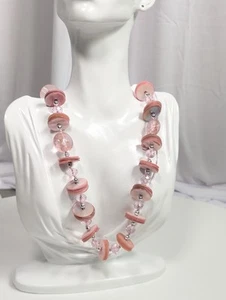 Long Statement Beaded Necklace, Long Pink Shell Beaded Necklace - Picture 1 of 7