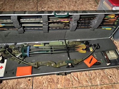 2 Bear comp bows, 1 Browning Youth Bow with cases, arrows and accessories.  - Image 1 of 4