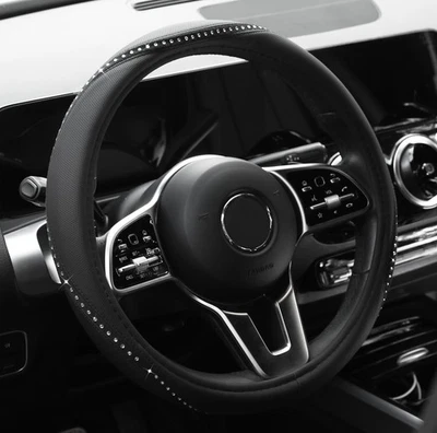 Crystal Car Steering Wheel Cover Breathable Anti-slip For 15"/38 cm Dia Black - Image 1 of 4