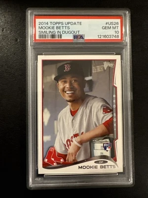 2014 Topps Update Series Mookie Betts Smiling Dugout Pose Rookie PSA 10 Foto 1 de 2