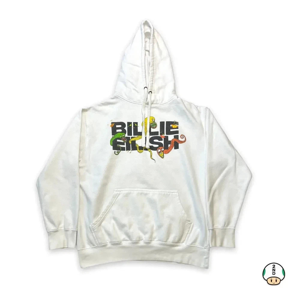 2019 Billie Eilish Sudadera con Capucha Mujer Mediana Blanca Gráfico Serpiente Banda Capucha Sudadera Foto 1 de 4