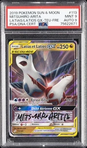 2019 POKEMON SUN & MOON TEAM UP FRENCH #113 LATIAS ET LATIOS GX PSA 9 AUTO 9 - Picture 1 of 2
