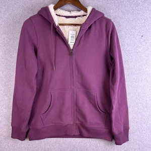 L.L.Bean Sweater Women's XS Burgundy Sherpa Lined Full Zip Hoodie Comfy Cozy NWT - Picture 1 of 12