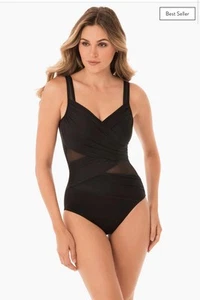 Miraclesuit Madero Swimsuit Sz 12 Illusion Sheer Mesh Panel Slimming Black NWT - Picture 1 of 6