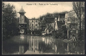 Münster i. W., Ansichtskarte, Partie an der Tuckesburg - Picture 1 of 2