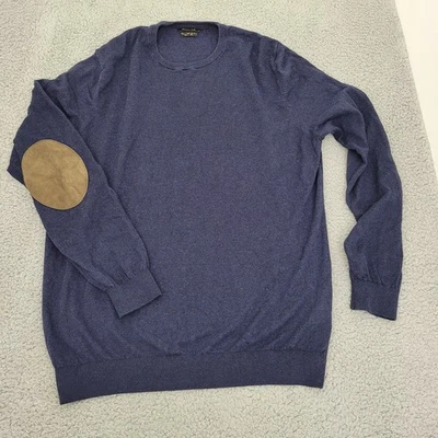 Mossimo Dutti Mens Sweater XL Blue Silk Cashmere Blend Elbow Patches - Image 1 of 4