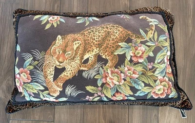Leopard Throw Pillow Floral Print Black Trim 31" X 22"Decorative Rectangular - Image 1 of 4