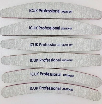 GRIT NAIL FILES 100 180 240 PROFESSIONAL QUALITY HALF MOON CURVED DIAMOND BUFFER - Image 1 of 4