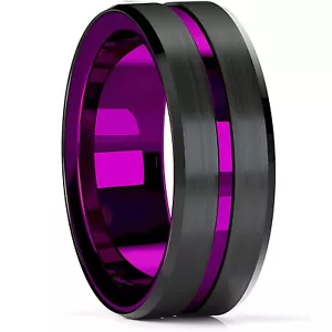 Purple and Black Stainless Steel Ring (Wedding/Fashion) Band 8mm - Picture 1 of 2