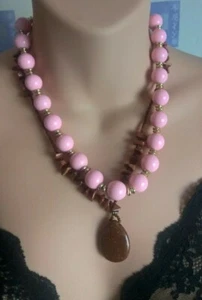 Bead Necklace Jewelry Women Ladies Men Teen Pink Gold Accent Brown Necklace x2 - Picture 1 of 7