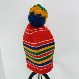 Vintage Wigwam Pure Virgin Wool Striped Bobble Winter Knit Ski Skiing Hat Beanie - Picture 1 of 8