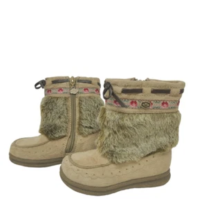 Build A Bear Workshop Boots Toddler Girls 8M Beige Faux Fur Side Zip Boho Floral - Picture 1 of 15