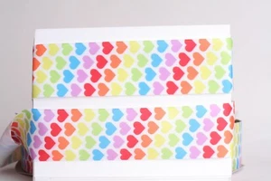 RAINBOW HEART VALENTINE 1.5" Grosgrain Ribbon FREE SHIPPING FROM USA 1,3,5,10YDS - Picture 1 of 1
