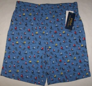 NWT Polo Ralph Lauren Blue Spa Terry SAILBOATS & ANCHORS Shorts Boys S/8 PONY - Picture 1 of 4