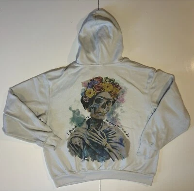 Frida Kahlo Jerry Leigh Women's M Día Muertos Viva La Vida Floral Hoodie Read - Image 1 of 4