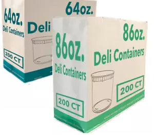 64 & 86 Oz Big Plastic Deli Food Storage Containers Lids Soup Microwave 200 Case - Picture 1 of 14