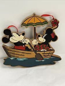 Kurt Adler Walt Disney Mickey & Minnie Mouse Row Boat Wood Tree Ornament Vintage - Picture 1 of 9