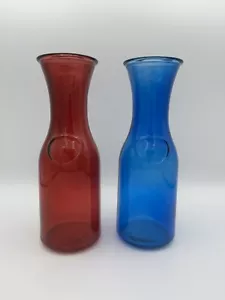 Tall Narrow-Neck Color Red & Blue Glass Milk Carafe Bottles Vases 10.75” x 3.25” - Picture 1 of 5