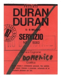 PASS DURAN DURAN MILANO STADIO MEAZZA 5-JUNI-1987 - Bild 1 von 2