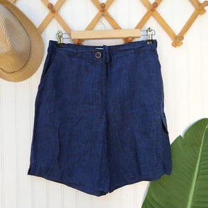 J.Jill Blue Linen Cargo Shorts Size 6P Petite Casual Mid Rise Pockets - Picture 1 of 7