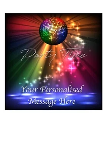 Essbare Glasur Blatt PERSONALISIERT Disco Party Glitzerkugel 7-8" ECKIG Kuchen Topper - Bild 1 von 1