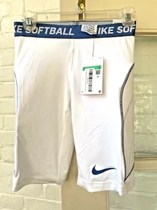 NEW NWT NIKE GIRLS PADDED SOFTBALL WHITE BLUE TIGHT FIT SLIDER SHORTS XL - Picture 1 of 5