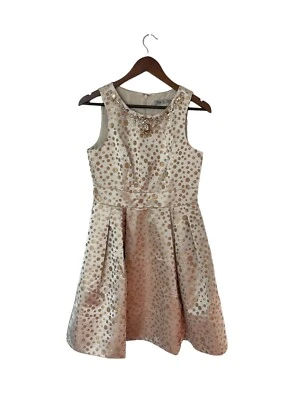 ELIZA J Blush Pink Champagne Fit & Flare Rhinestone Polka Dot Pockets Dress Sz 6 - Image 1 of 3