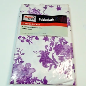 52 X 90 Heavy Purple Design Peva Vinyl Tablecoth with Flannel Back - Picture 1 of 1
