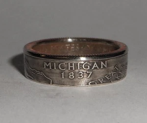 "Sealed" MICHIGAN US STATE QUARTER handmade coin ring or pendant size 4-14 - Picture 1 of 2