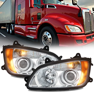 Para 2008-2017 Kenworth T660 Par Projetor Cromado Conjunto de Pares de Faróis Esquerda+Direita - Imagem 1 de 4