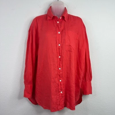 Camisa Banana Republic Mujer M Roja Naranja Lino Manga Larga Minimalista Oficina Foto 1 de 4