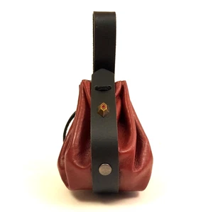 Münzbeutel Talersack Leder Rot Schwarz Zierniete Lederbeutel Mittelalter LARP - Picture 1 of 7