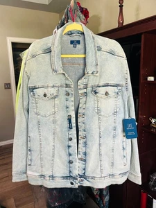 2XL 50-52 George Truckerjacke mit Knopfleiste blau Stretch Denim helle Waschung - Bild 1 von 4