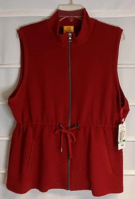 Ruby Rd Crimson Red Stretch Polyester Knit Quilted Drawstring Vest Large NWTS! - Image 1 of 4